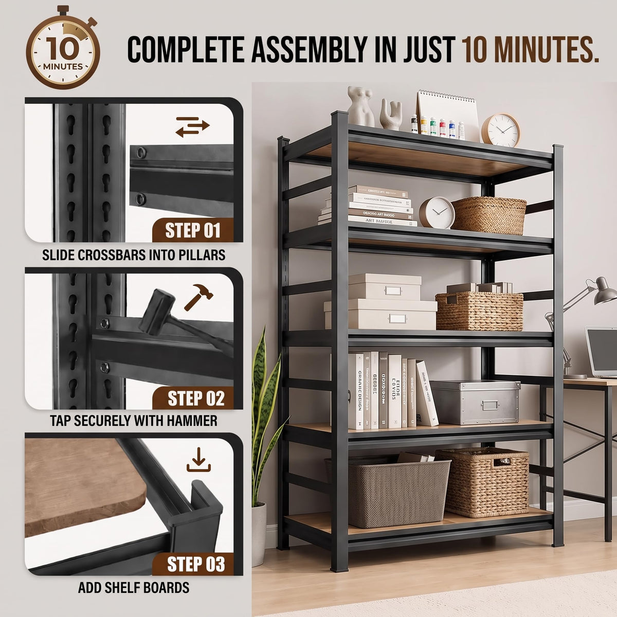 5 Tier Adjustable Wooden Bookshelf S494