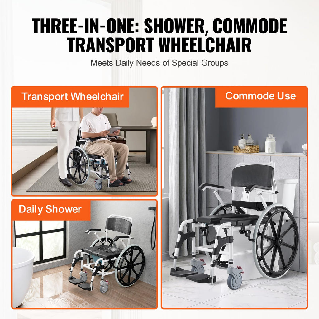 17.5in Adjustable Aluminum Shower Wheelchair with Brake A70011