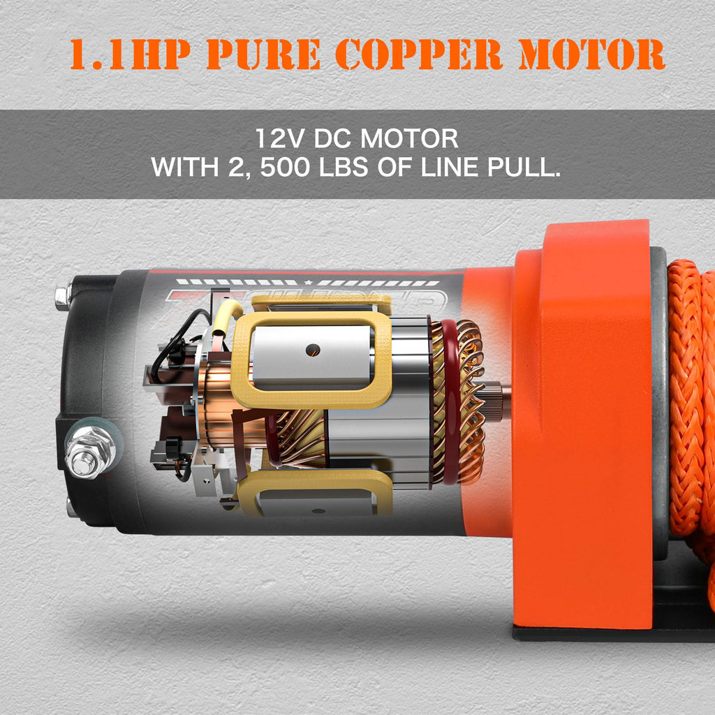 2500 lb Electric Winch 30ft Synthetic Rope 12V DC B229853