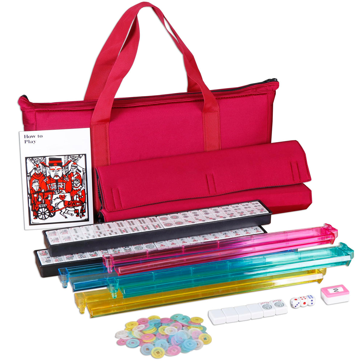 166 Tiles Mahjong Tile Set with Racks and Carrying Bag S95685