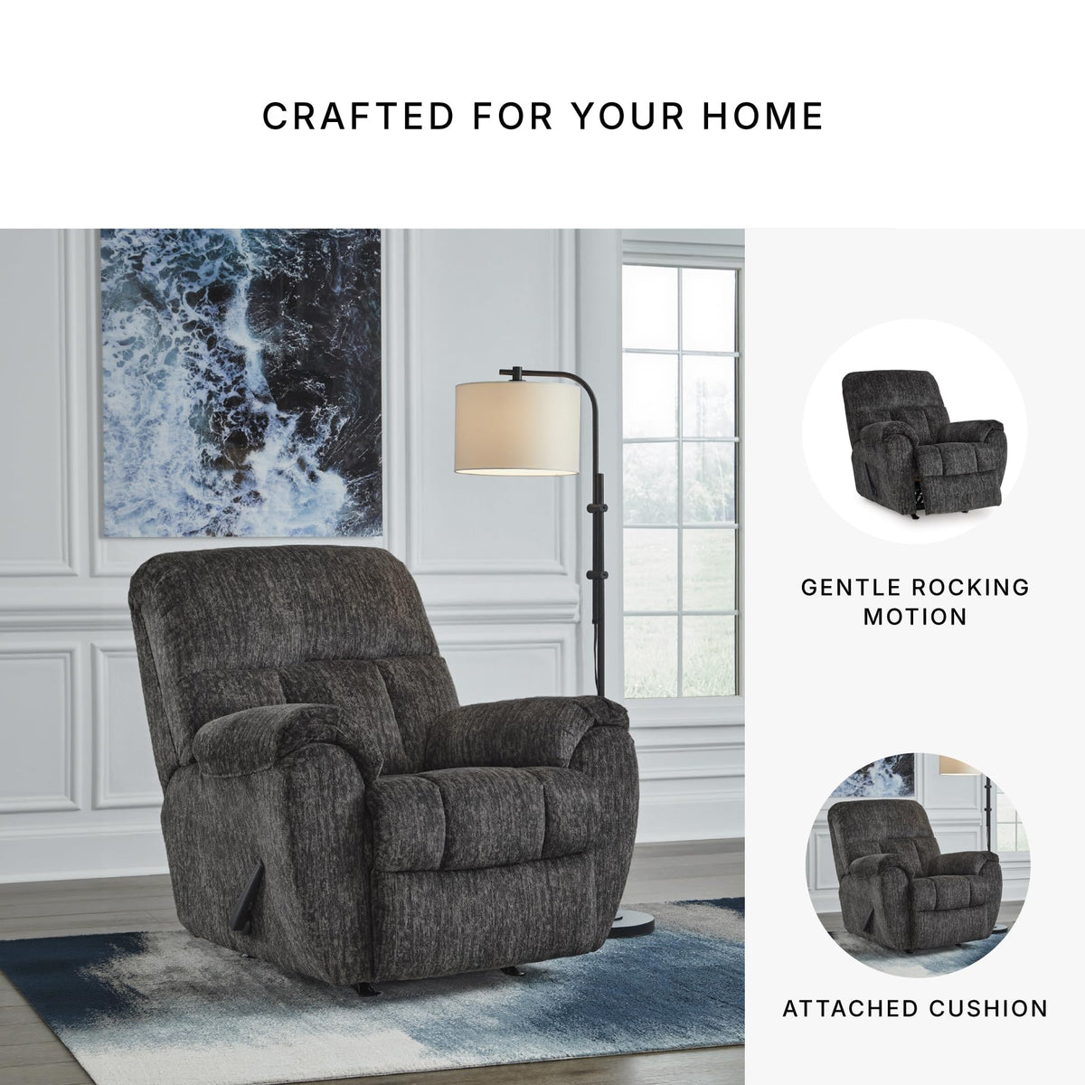 Gray Chenille Rocker Recliner Chair V7311