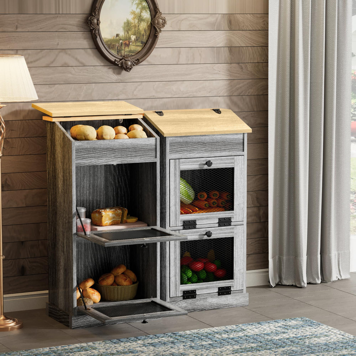 Wooden Potato and Onion Storage Bin with Lid D64423