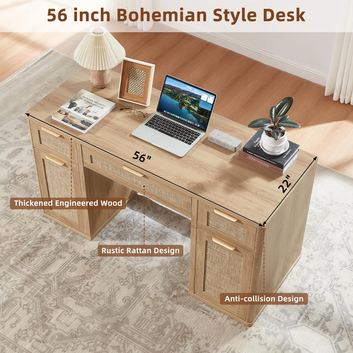 Office Desk with 5 Drawers Storage File Cabinet K2342