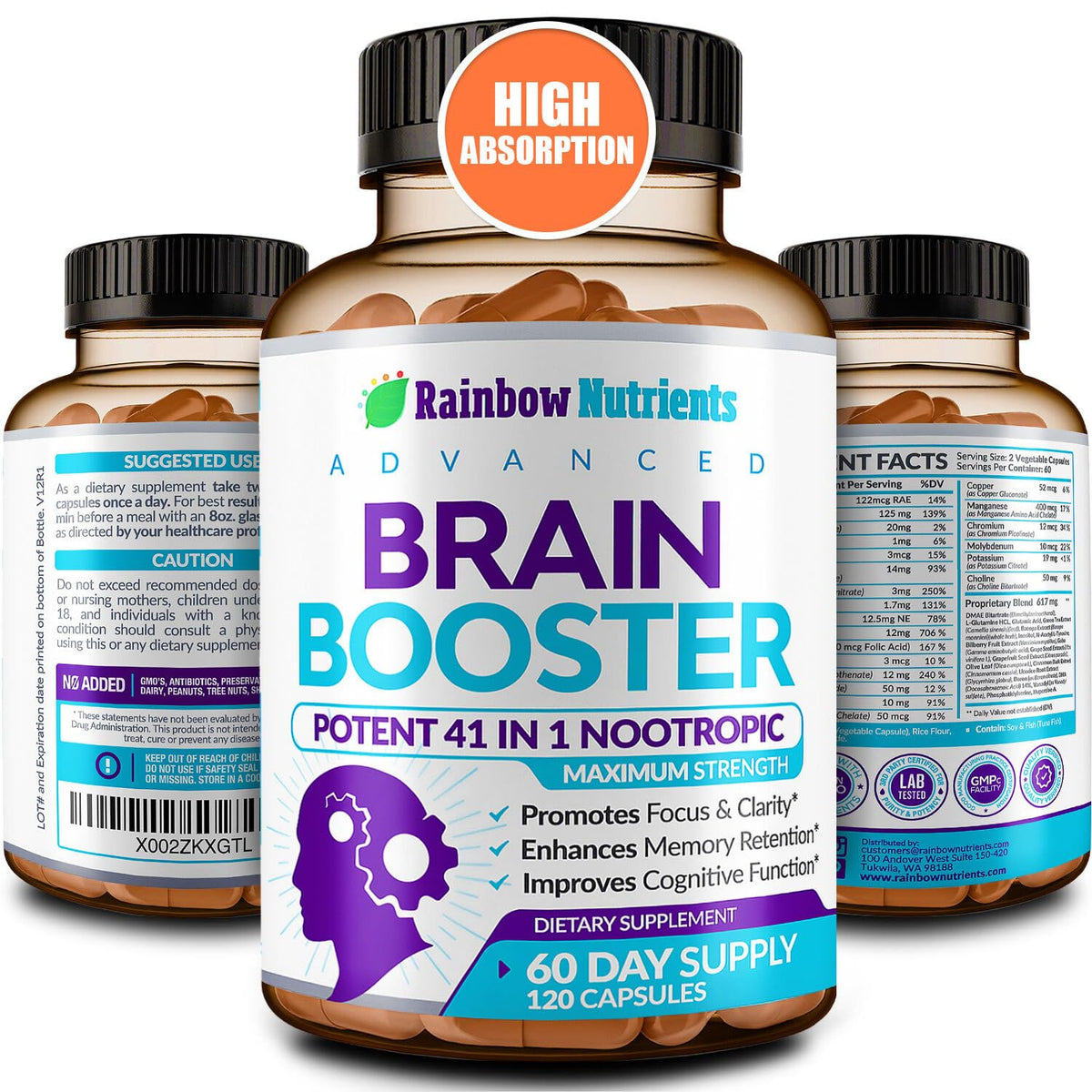 120 V Capsules Brain Support Supplement with DMAE N76647
