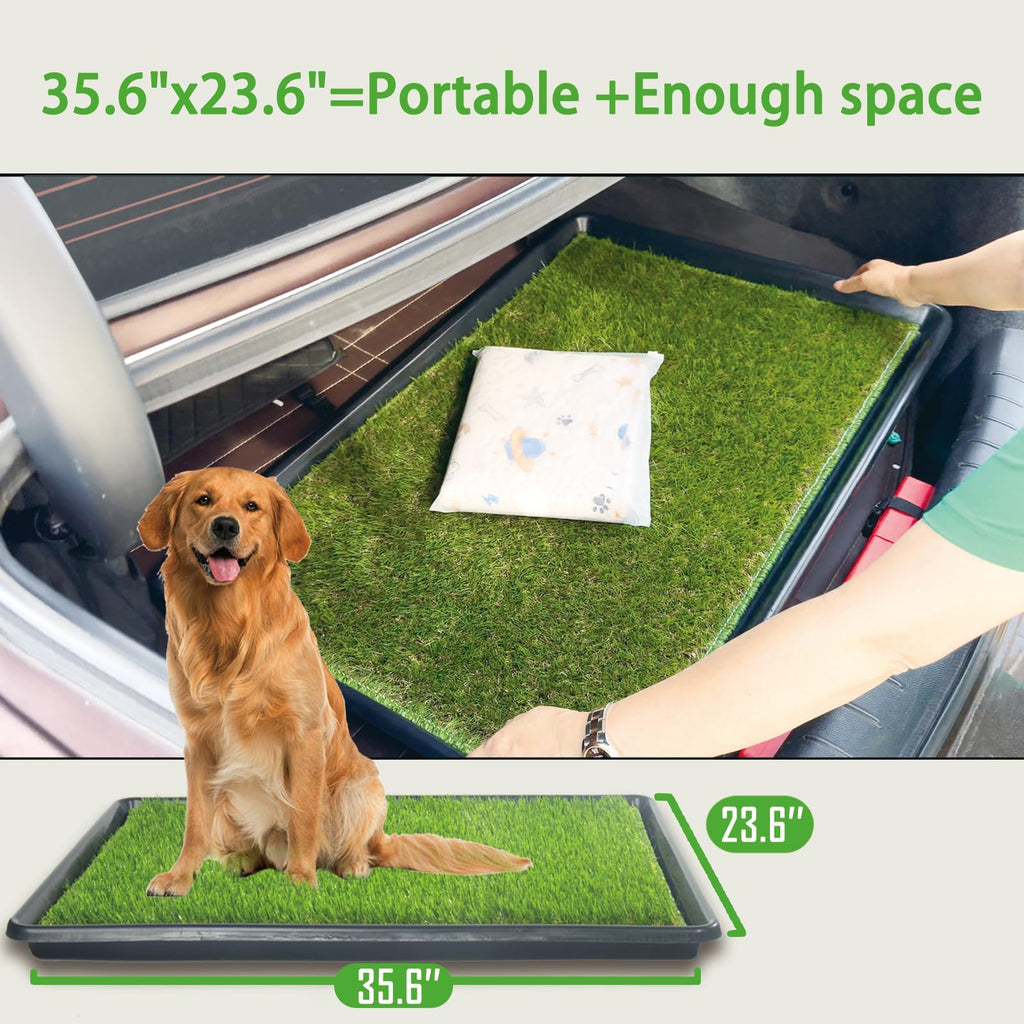 Reusable Artificial Grass Dog Loo System with Tray and Pee Pads, 35x23in S243