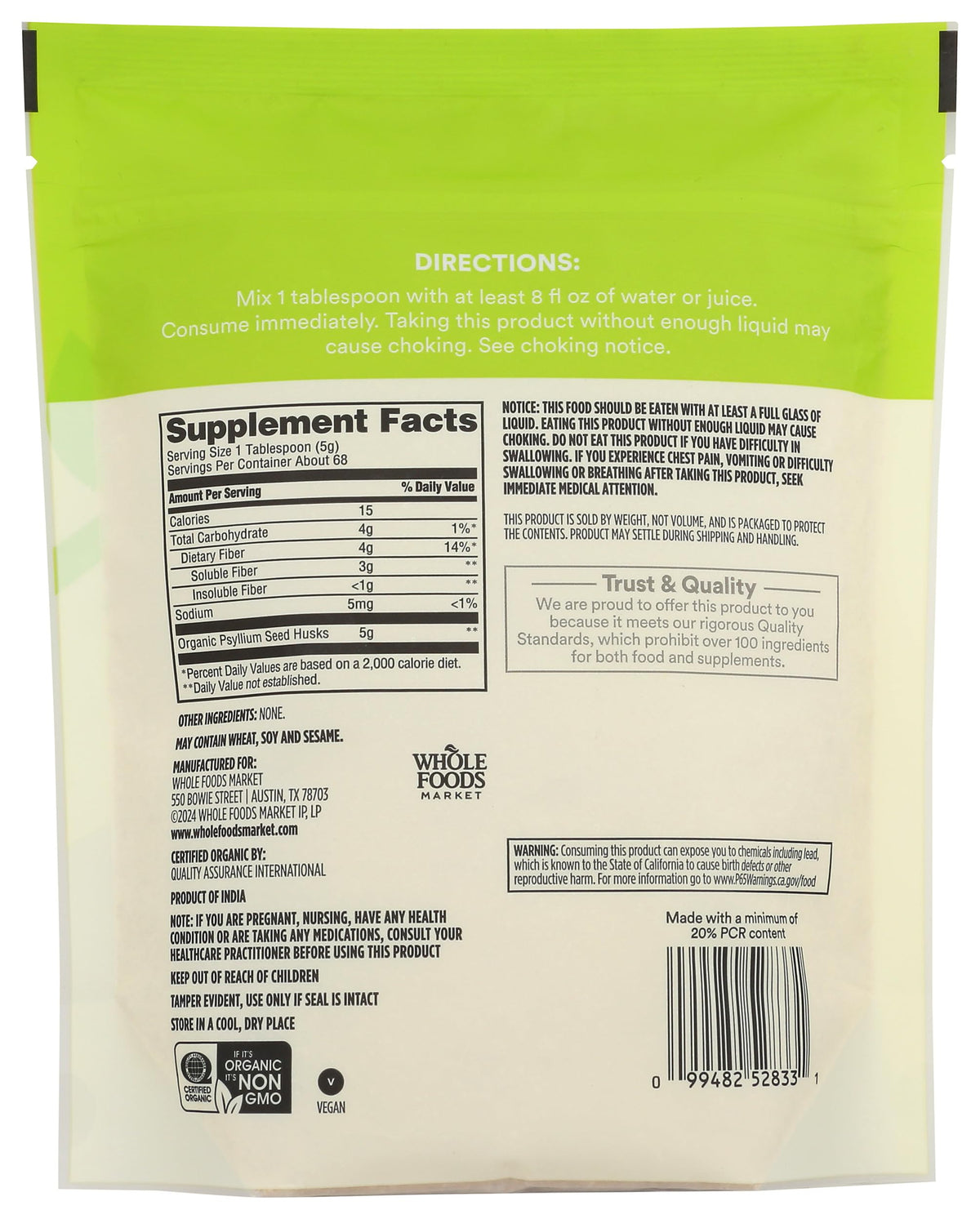 Organic Psyllium Husk 12 Ounce S558127