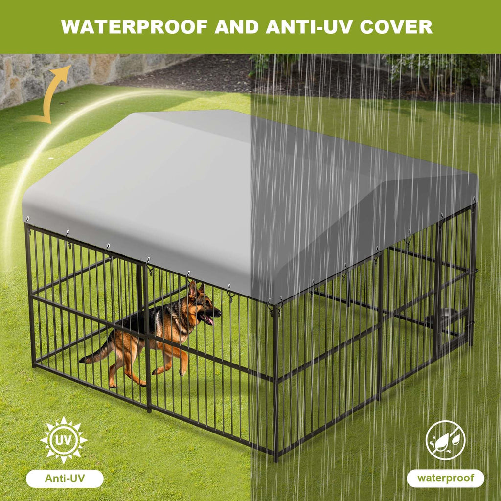10x10ft Outdoor Dog Kennel with Feeding Door & 2 Bowls H792