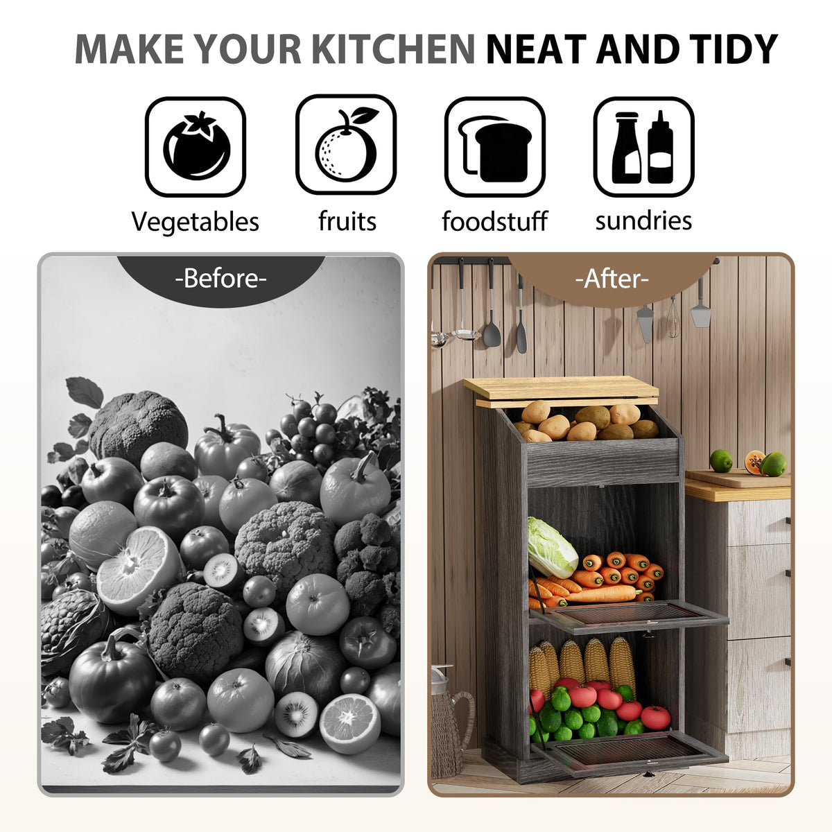 Wooden Potato and Onion Storage Bin with Lid D64423