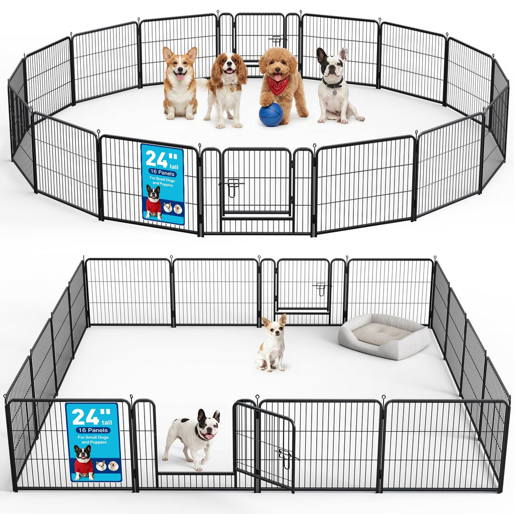 24" Height 16 Panels Foldable Metal Dog Playpen with Door R4651