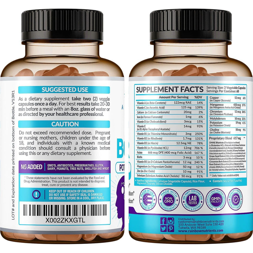 120 V Capsules Brain Support Supplement with DMAE N76647