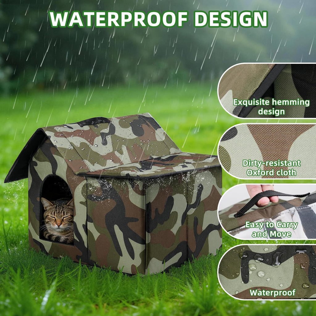 Large Weatherproof Outdoor Cat House with Door and Soft Mat G441