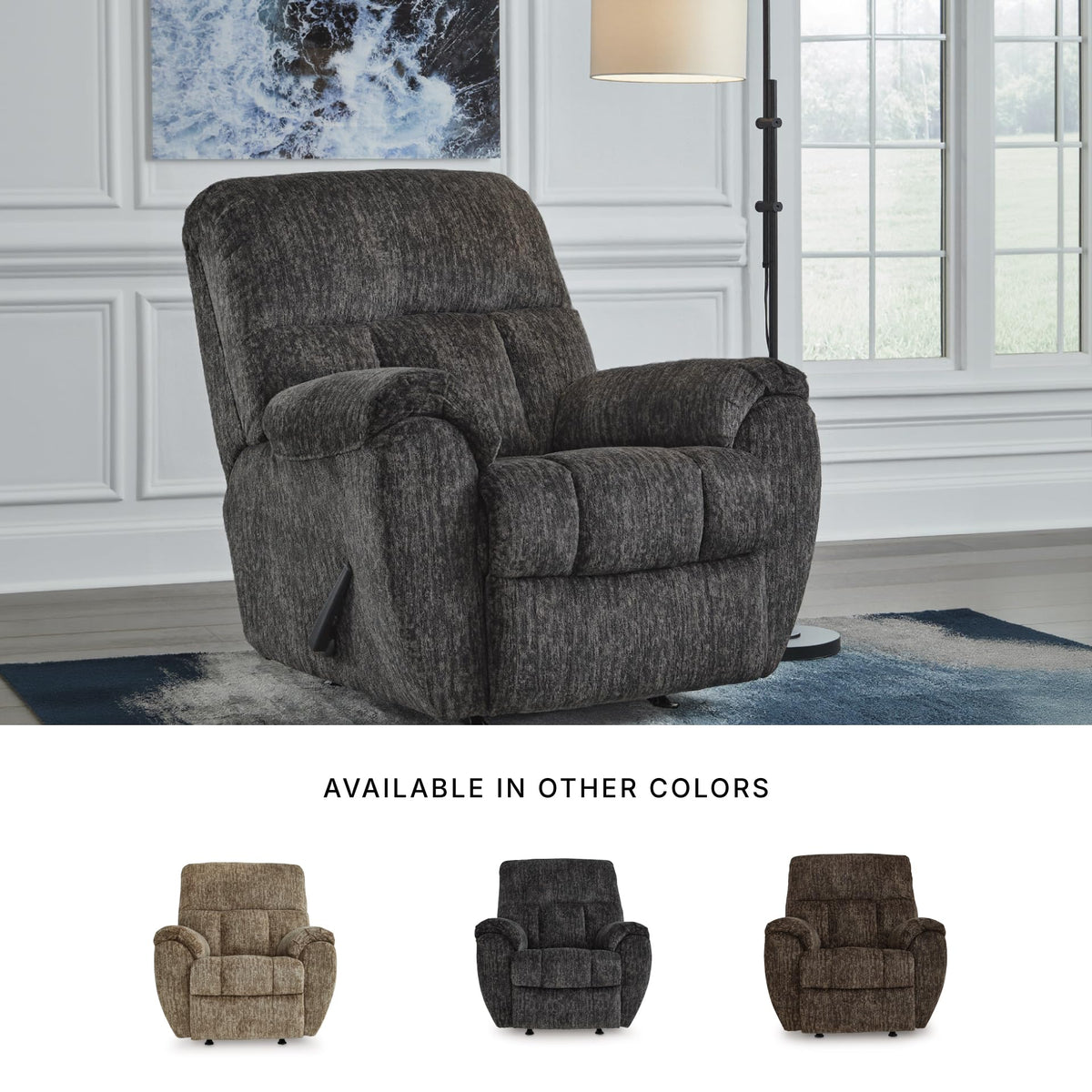 Gray Chenille Rocker Recliner Chair V7311