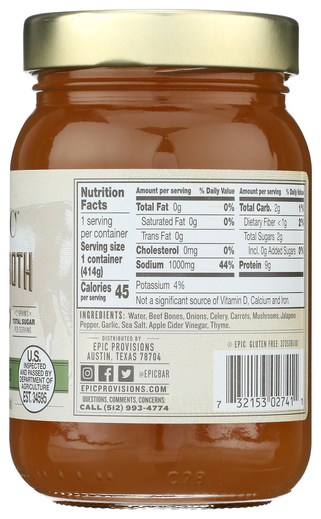 Bone Broth, Beef Jalapeno Sea Salt, 14 oz. E454494
