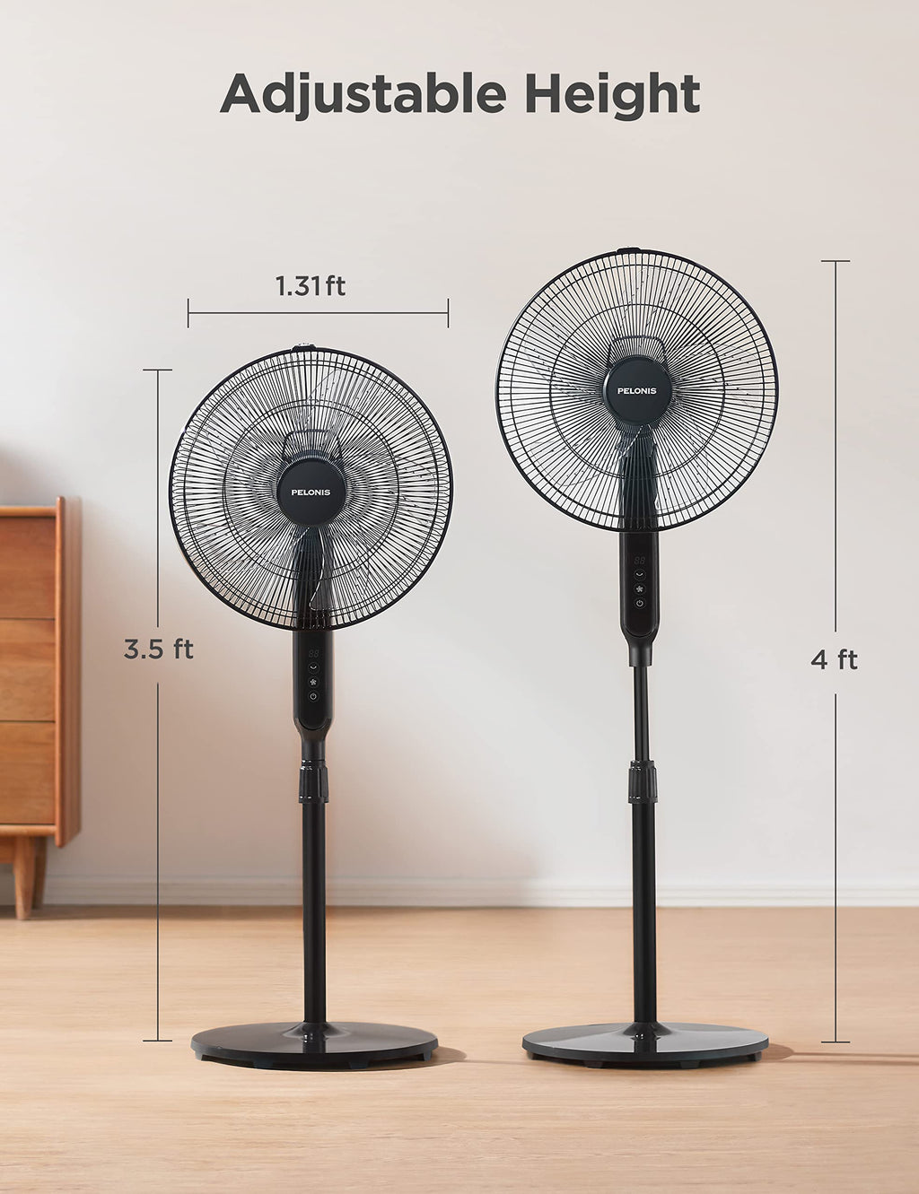 16" Oscillating Pedestal Stand Up Fan, Adjustable Height, Ultra Quiet DC Motor, Remote Control, 12 Speed, Black L287387