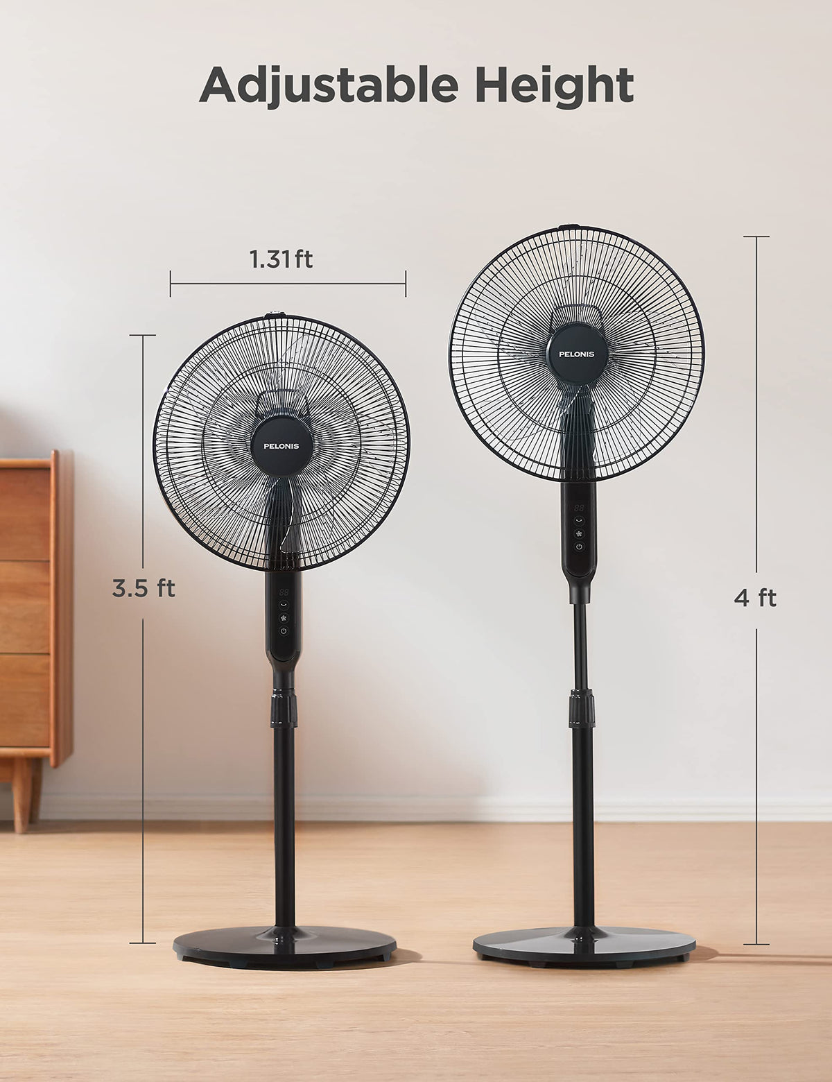 16" Oscillating Pedestal Stand Up Fan, Adjustable Height, Ultra Quiet DC Motor, Remote Control, 12 Speed, Black L287387