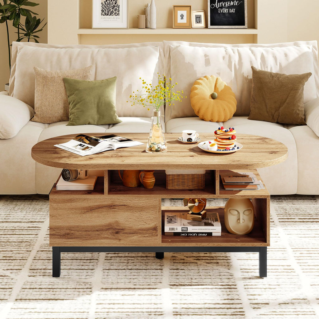 47" Oval Wood Coffee Table with Storage Z149296