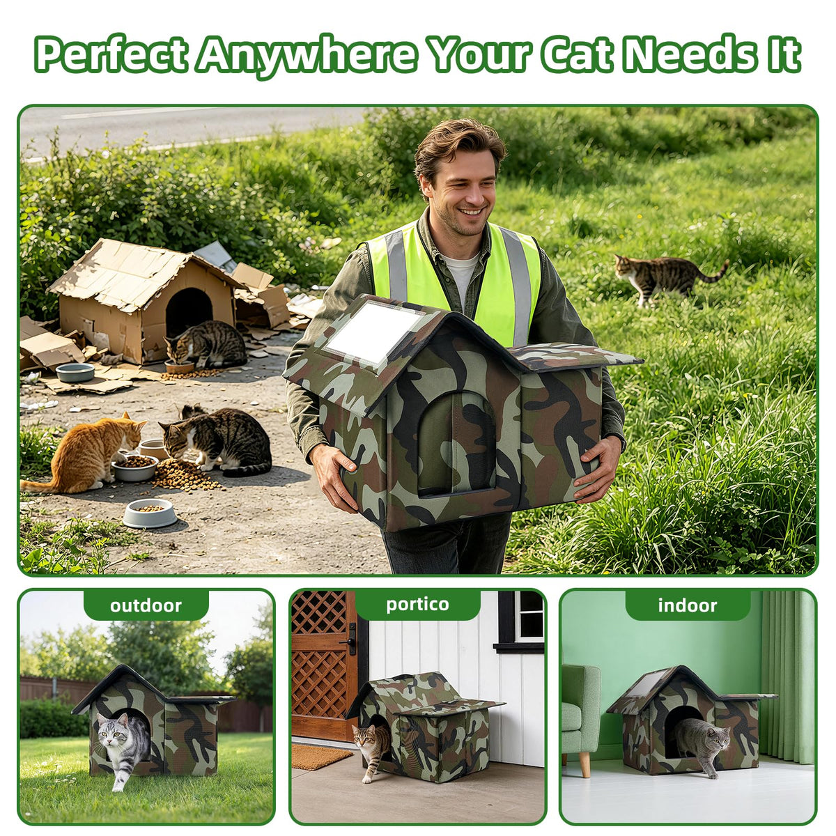 Large Weatherproof Outdoor Cat House with Door and Soft Mat G441