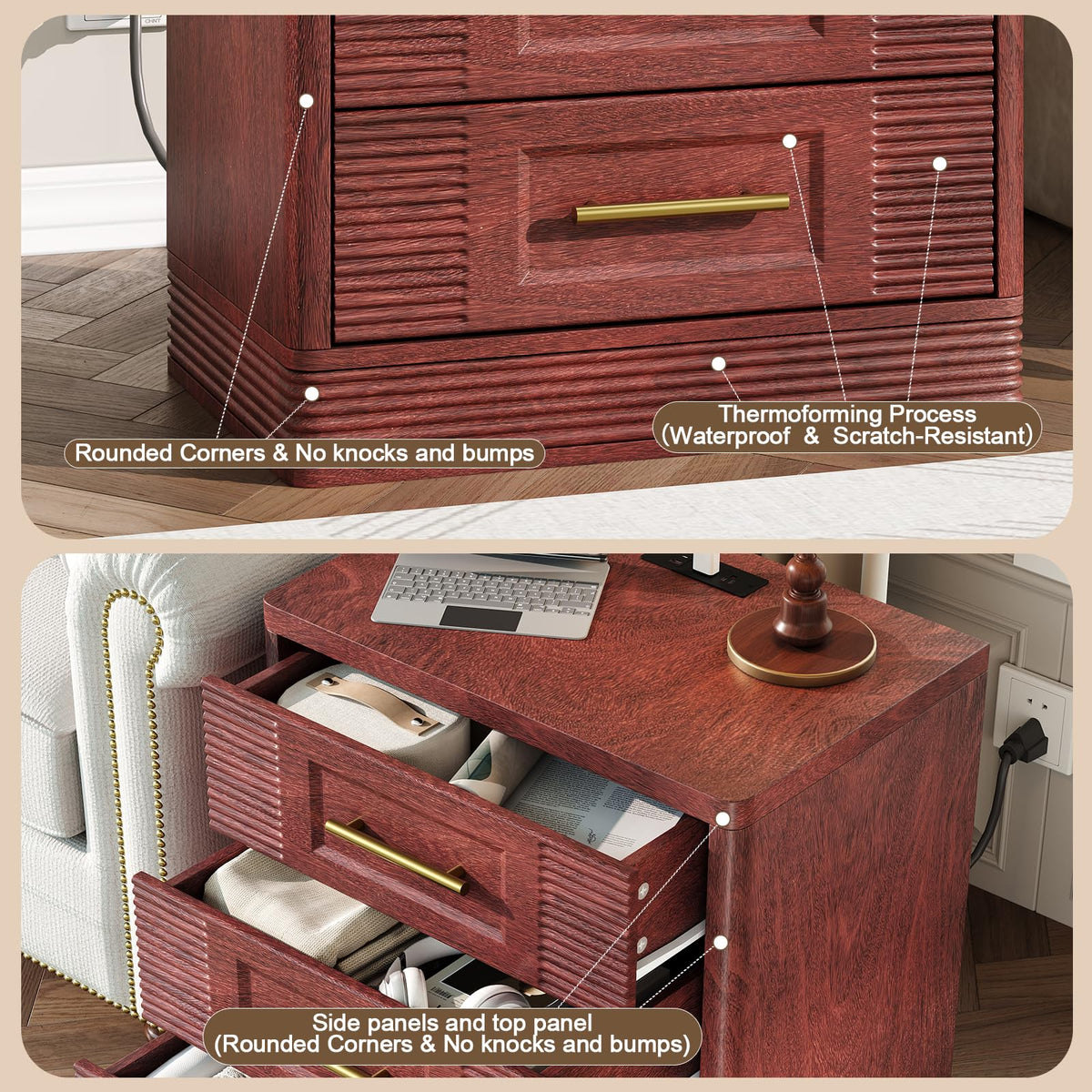 Walnut Nightstand with Charger Station R894