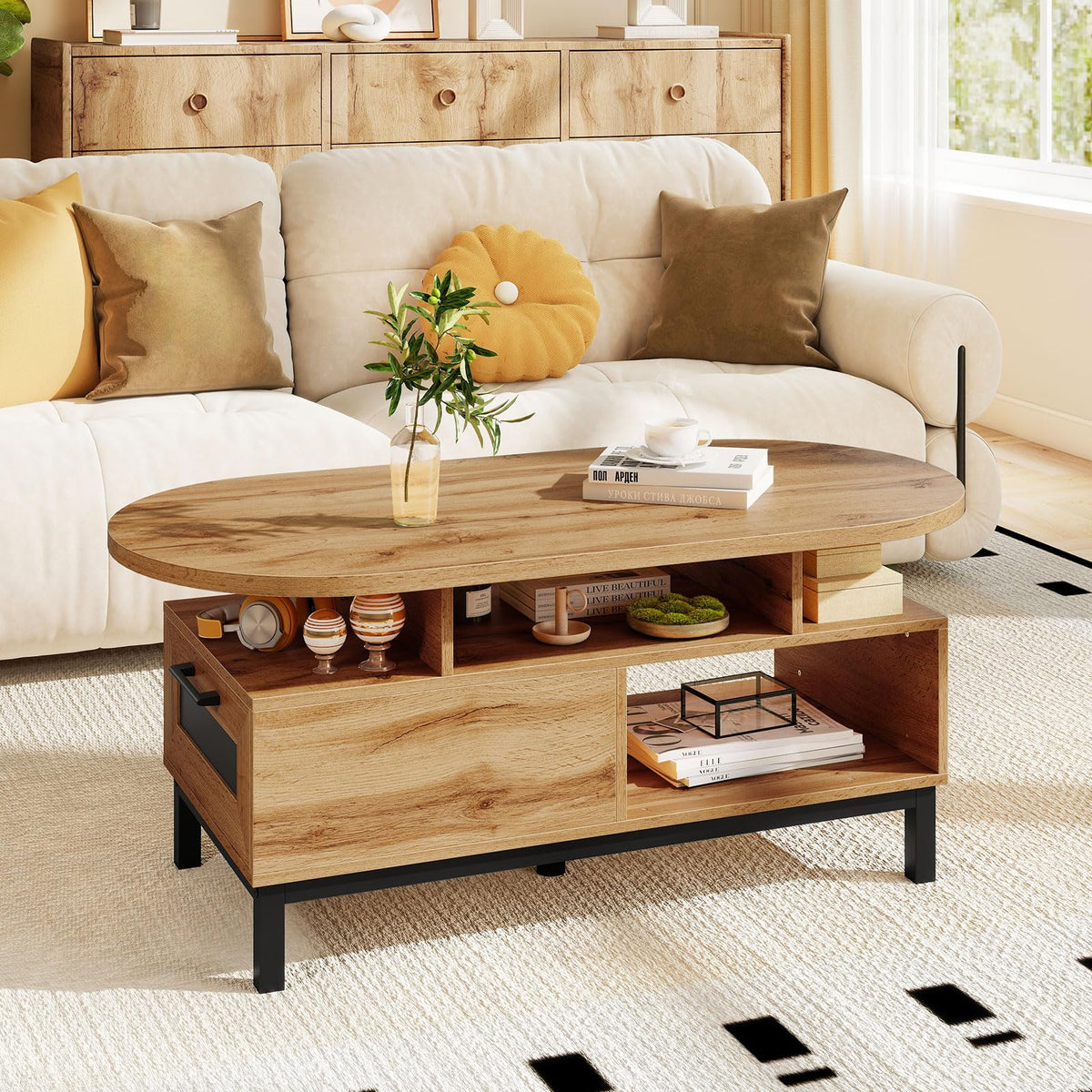 47" Oval Wood Coffee Table with Storage Z149296