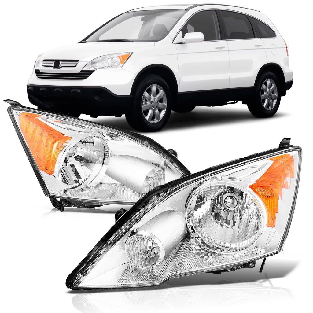Halogen Headlight Assembly Pair Chrome Housing Clear Lens X3602