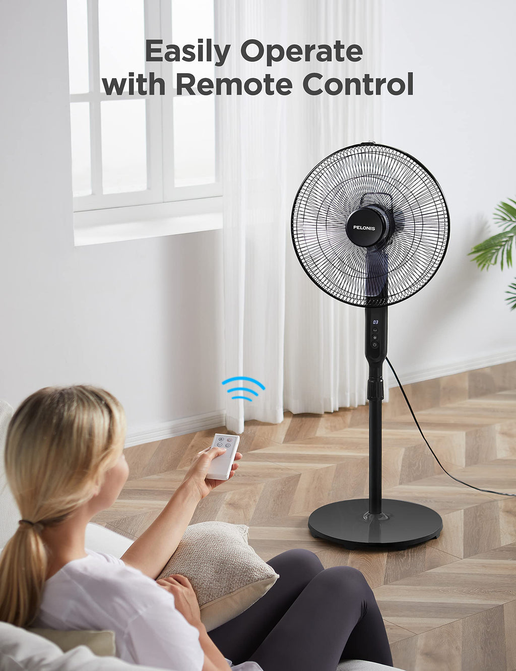 16" Oscillating Pedestal Stand Up Fan, Adjustable Height, Ultra Quiet DC Motor, Remote Control, 12 Speed, Black L287387