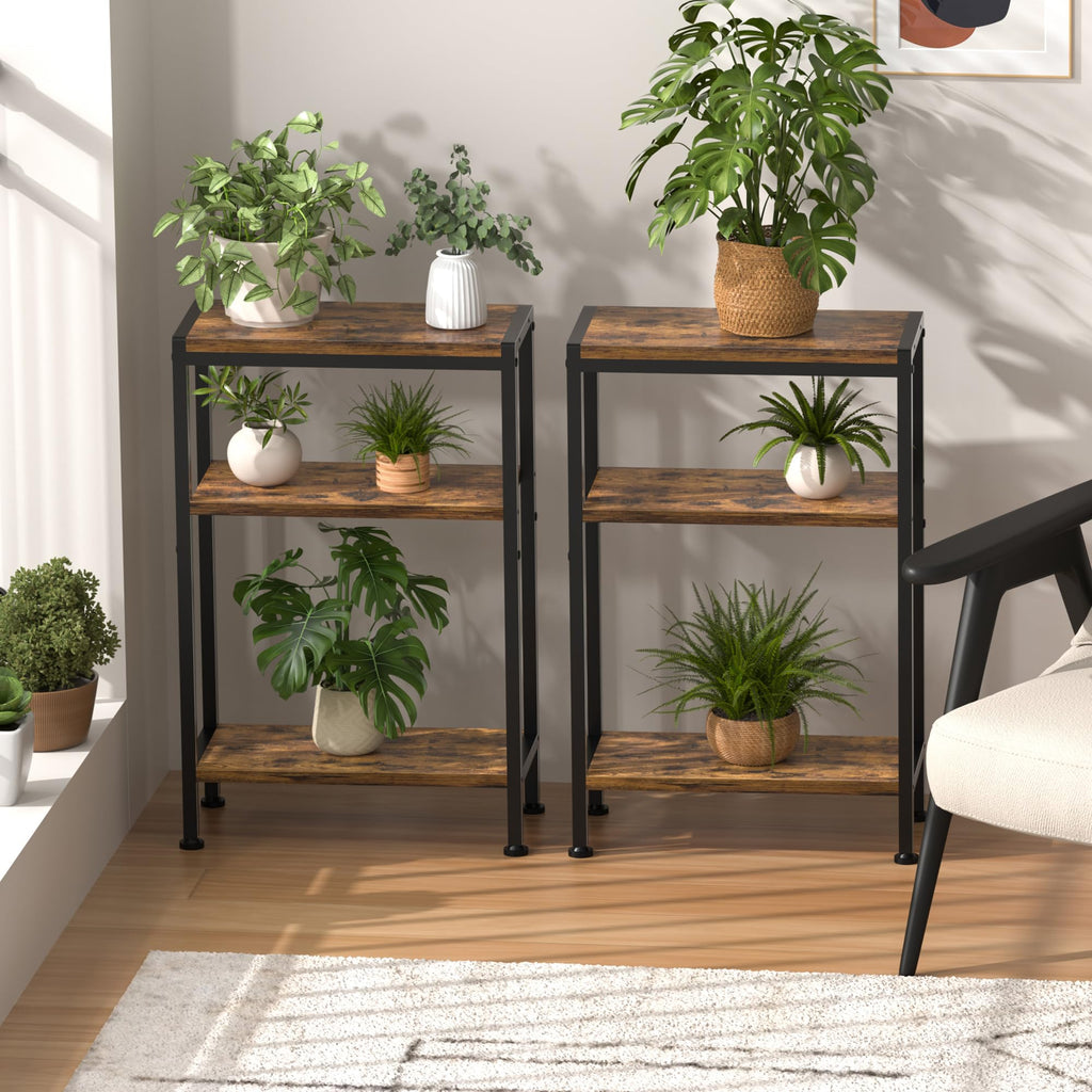 Narrow 3 Tier Slim Side Table Rustic Brown V757