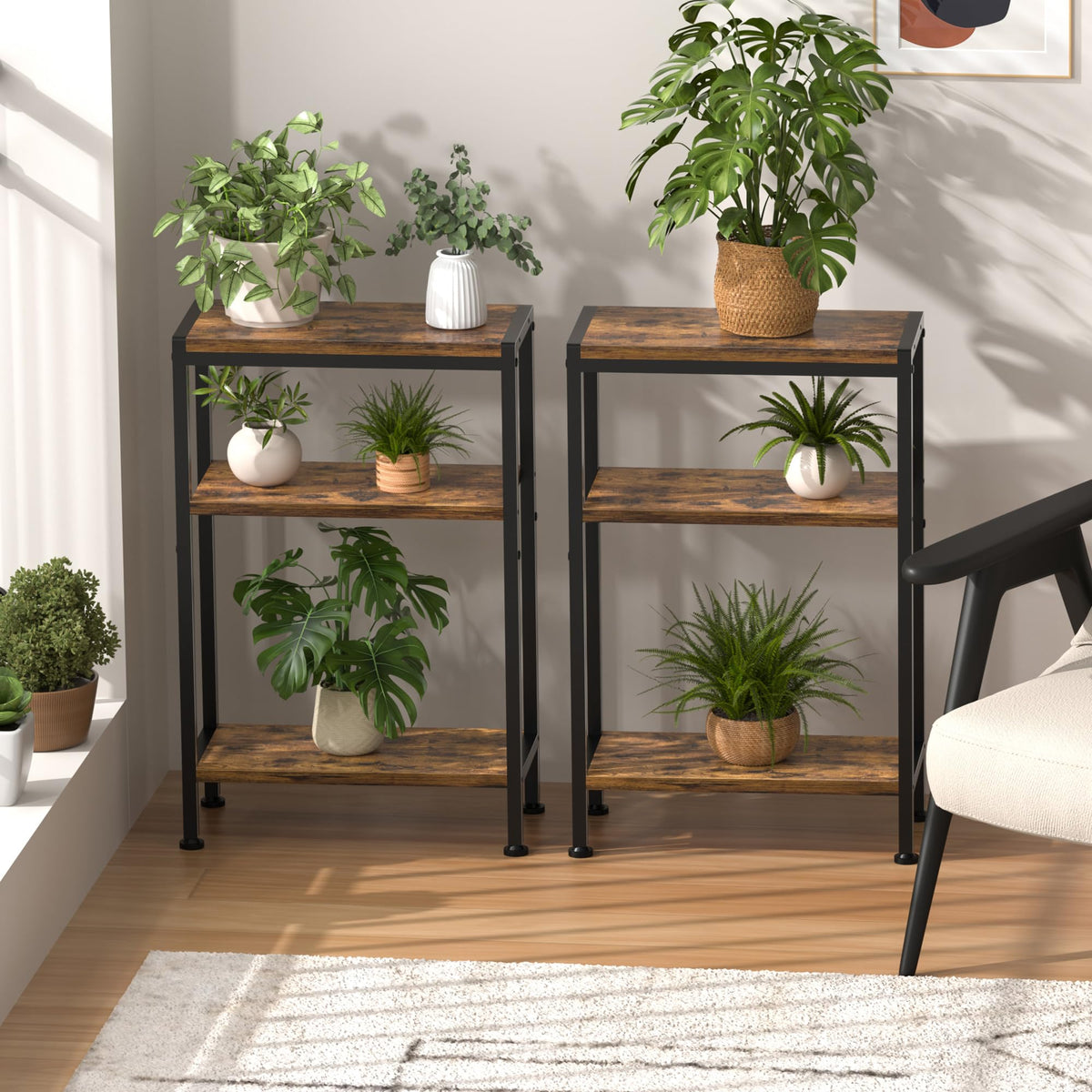 Narrow 3 Tier Slim Side Table Rustic Brown V757