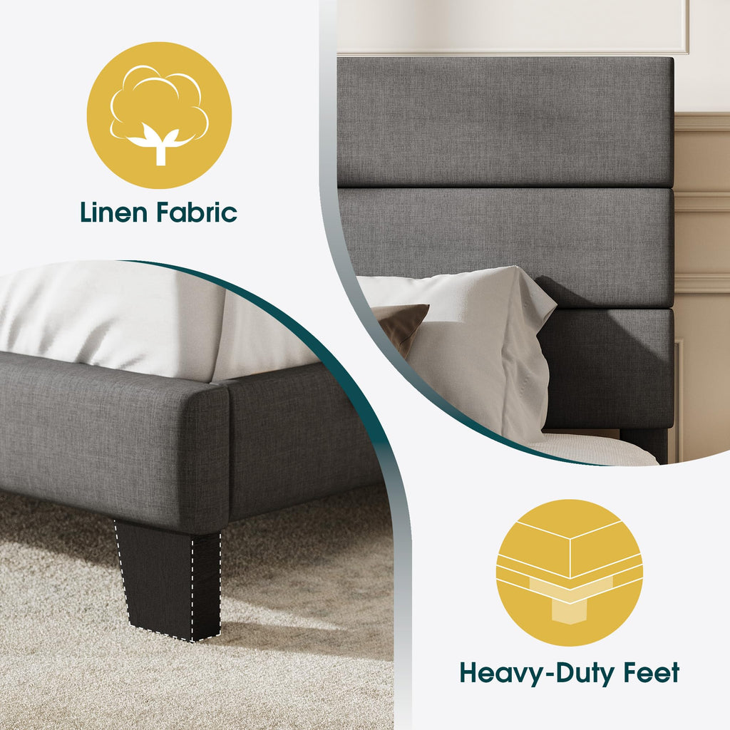 Twin Size Dark Grey Upholstered Fabric Bed Frame N791