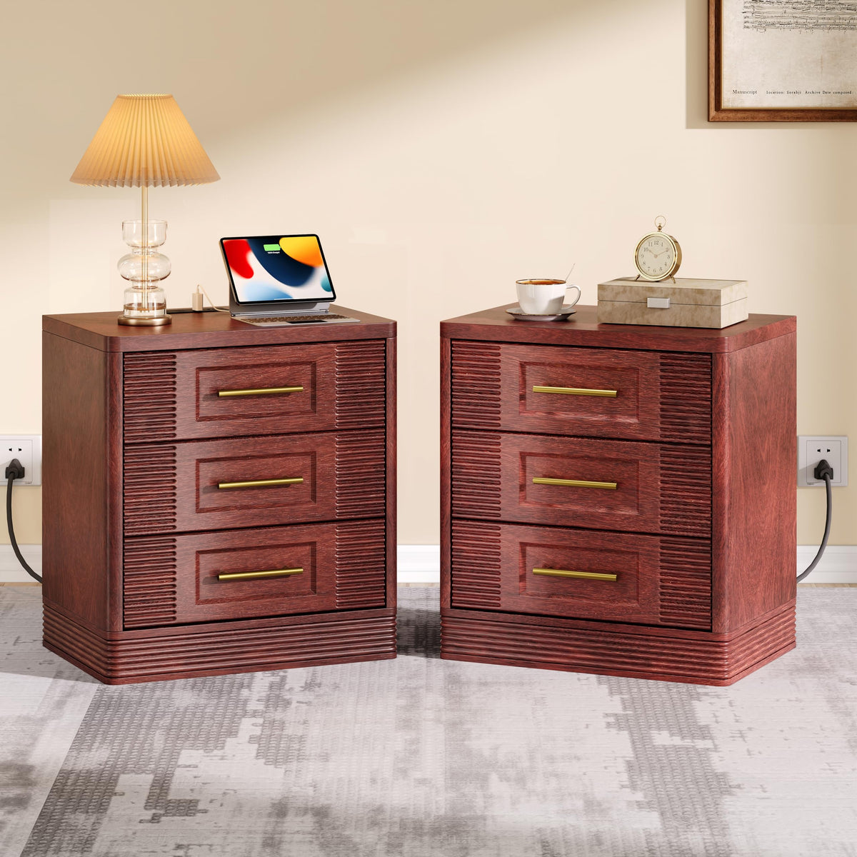Walnut Nightstand with Charger Station R894