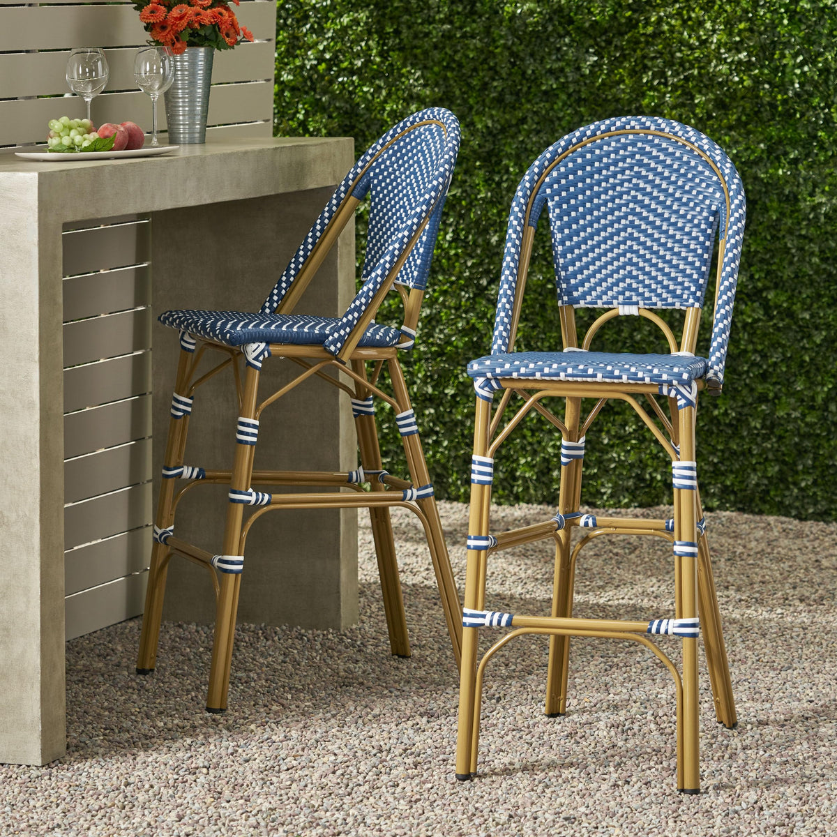 Teal Blue Rattan Counter Height Bar Stools Set of 2 I9458