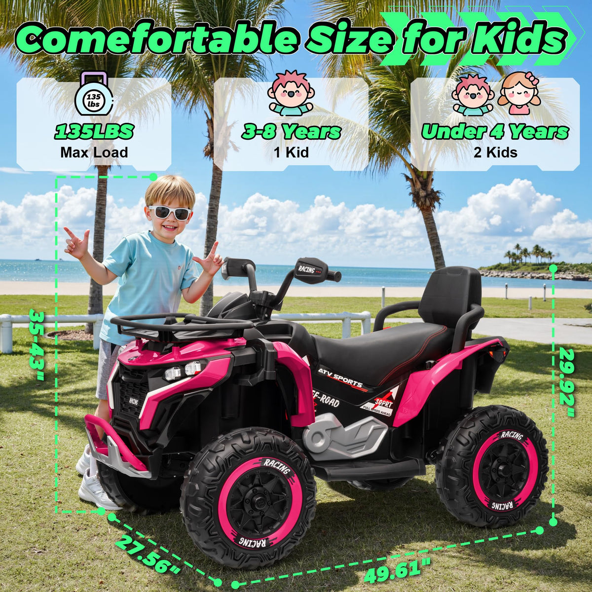 24V Kids ATV Four Wheeler with EVA Tires, 2 Seater, 800W Motors, Remote Control, Pink E113131