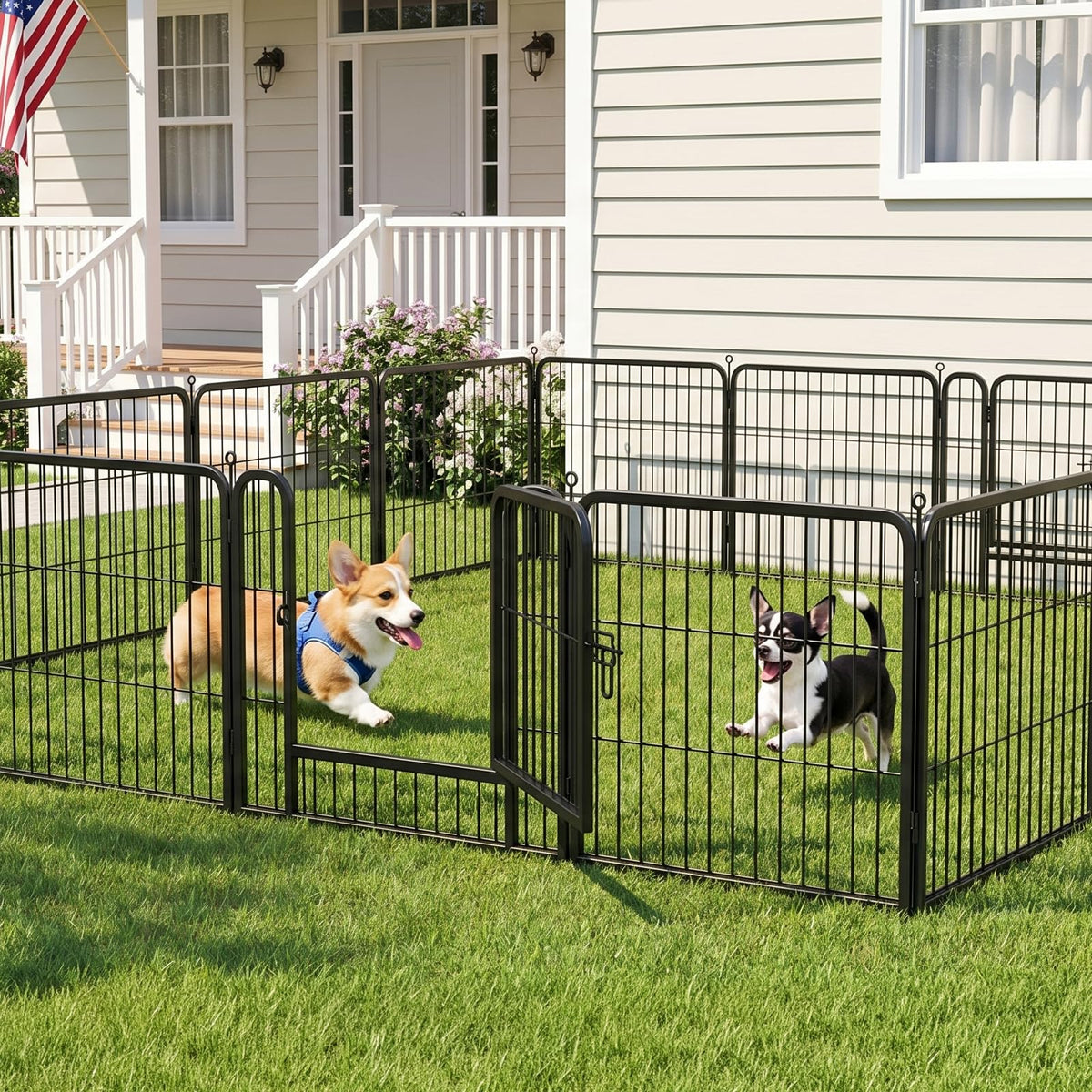 24" Height 16 Panels Foldable Metal Dog Playpen with Door R4651