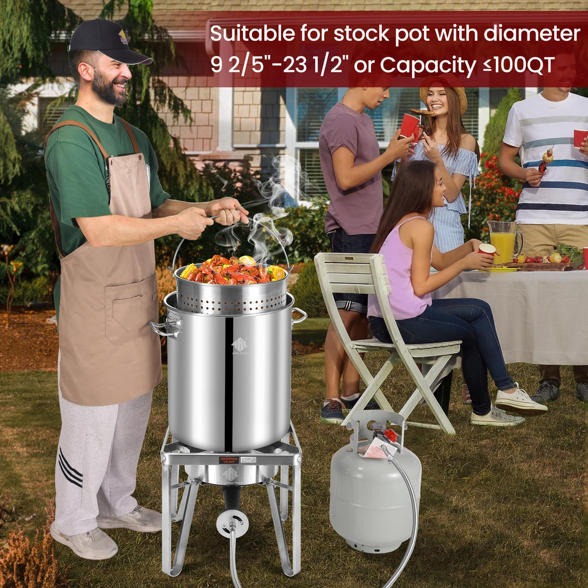 40QT Stainless Steel Stockpot with Basket and Steamer Rack N5622