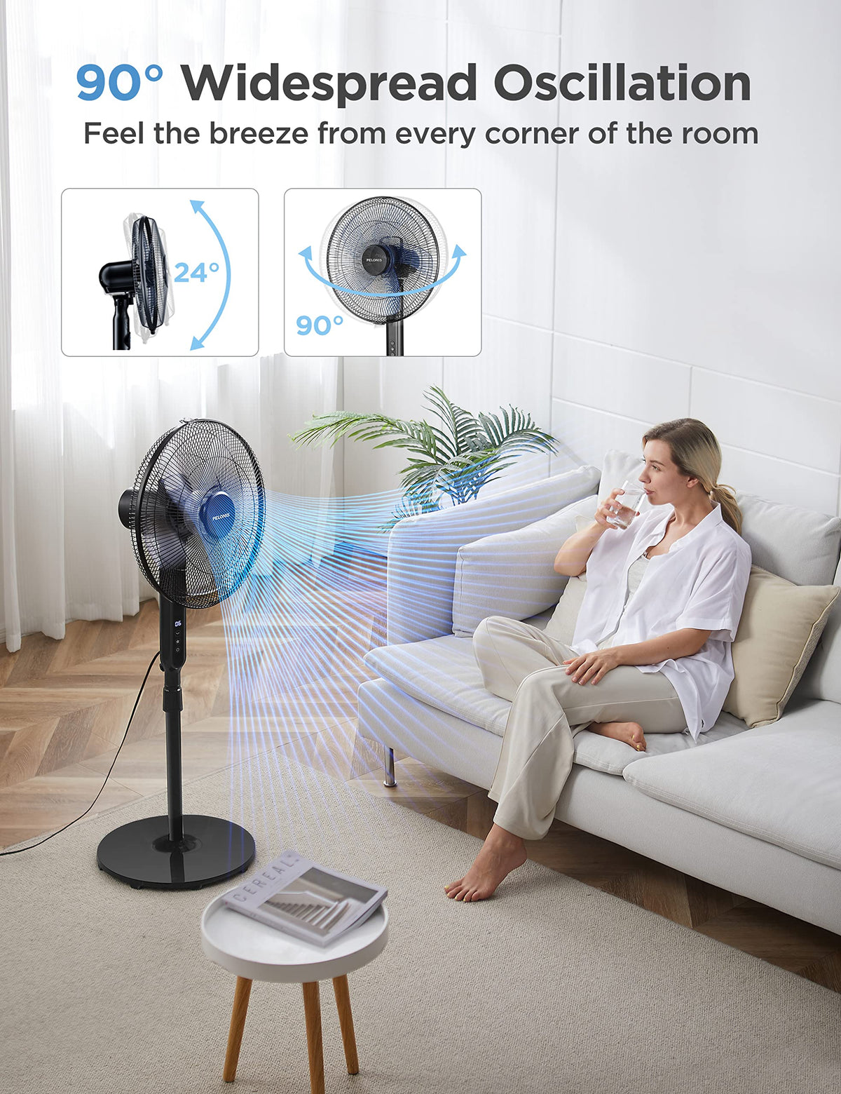 16" Oscillating Pedestal Stand Up Fan, Adjustable Height, Ultra Quiet DC Motor, Remote Control, 12 Speed, Black L287387