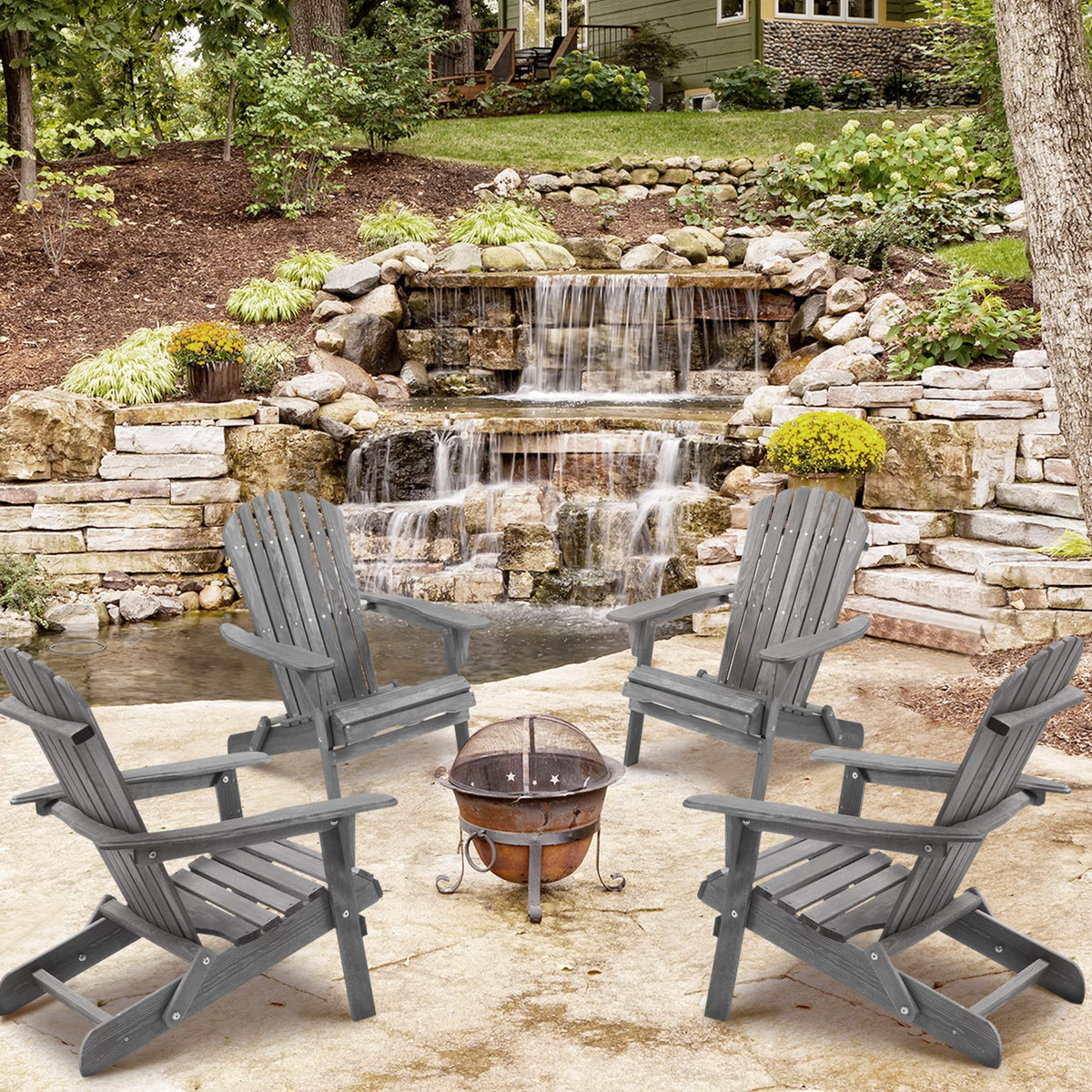 Wooden Folding Adirondack Chairs Set of 2 Solid Cedar Q2796