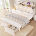 White Upholstered Storage Bed Frame Full Size with Drawers and Charging Station D3648