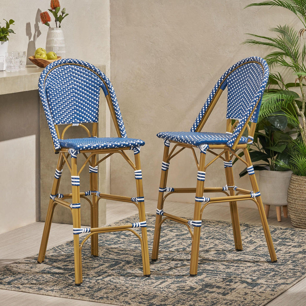 Teal Blue Rattan Counter Height Bar Stools Set of 2 I9458
