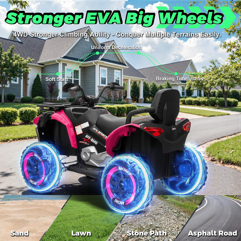 24V Kids ATV Four Wheeler with EVA Tires, 2 Seater, 800W Motors, Remote Control, Pink E113131