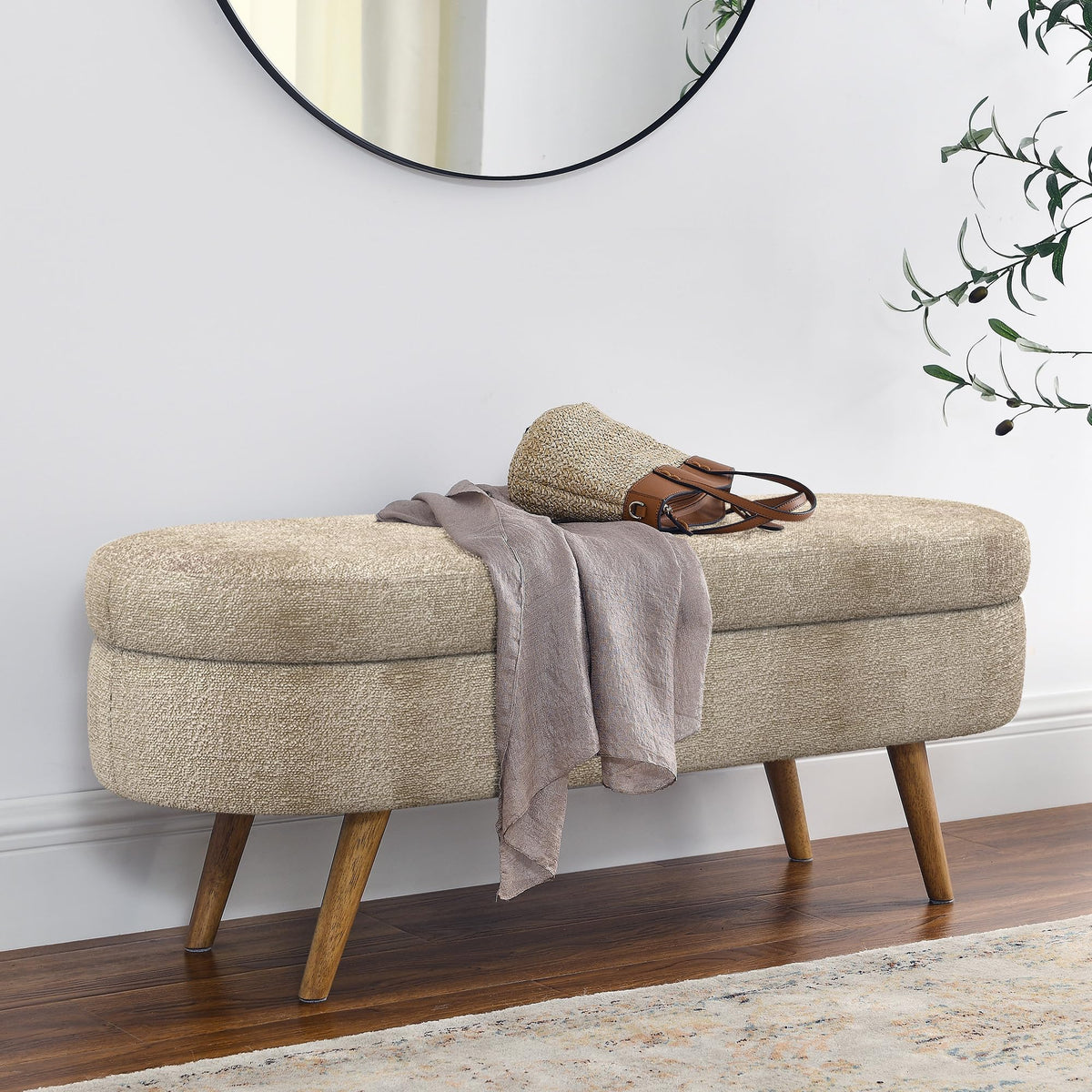 Oval Storage Bench with Rubber Wood Legs Y5493