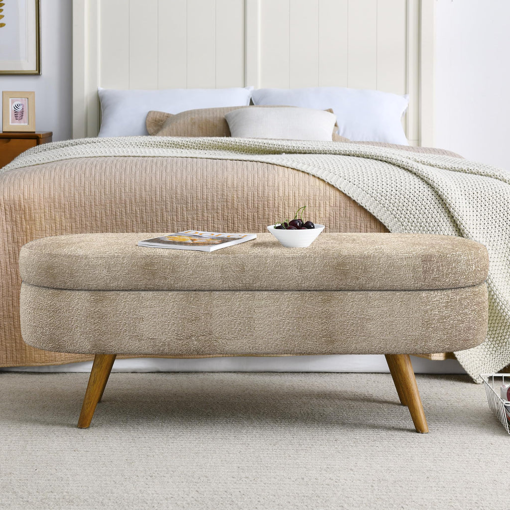 Oval Storage Bench with Rubber Wood Legs Y5493