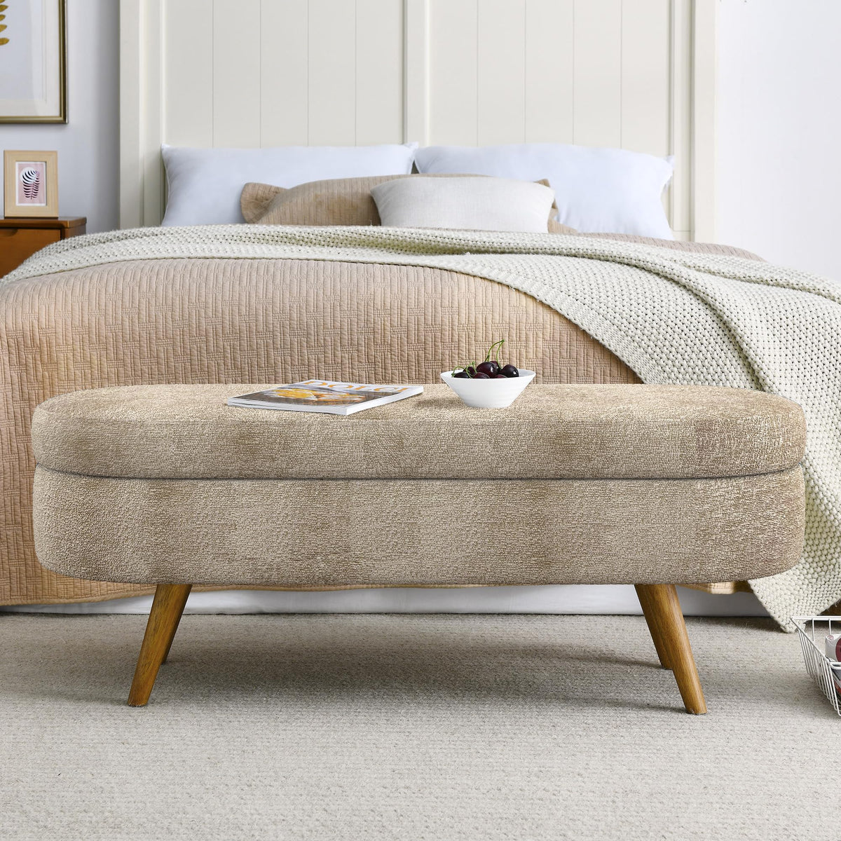 Oval Storage Bench with Rubber Wood Legs Y5493