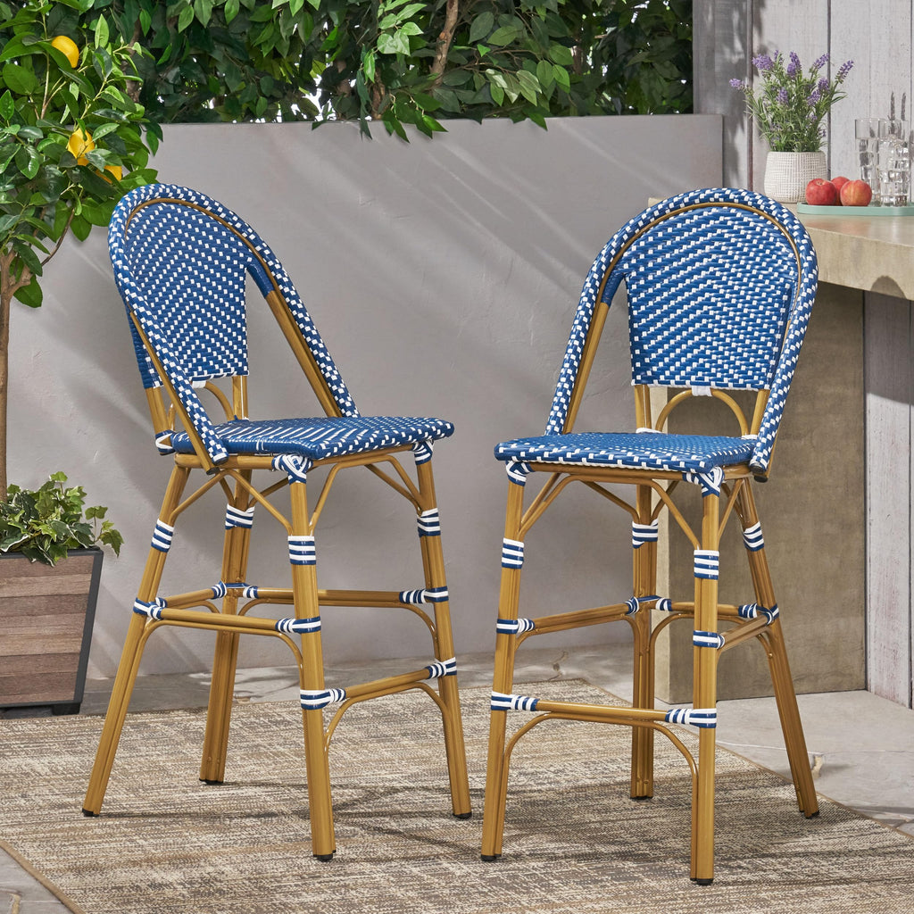 Teal Blue Rattan Counter Height Bar Stools Set of 2 I9458