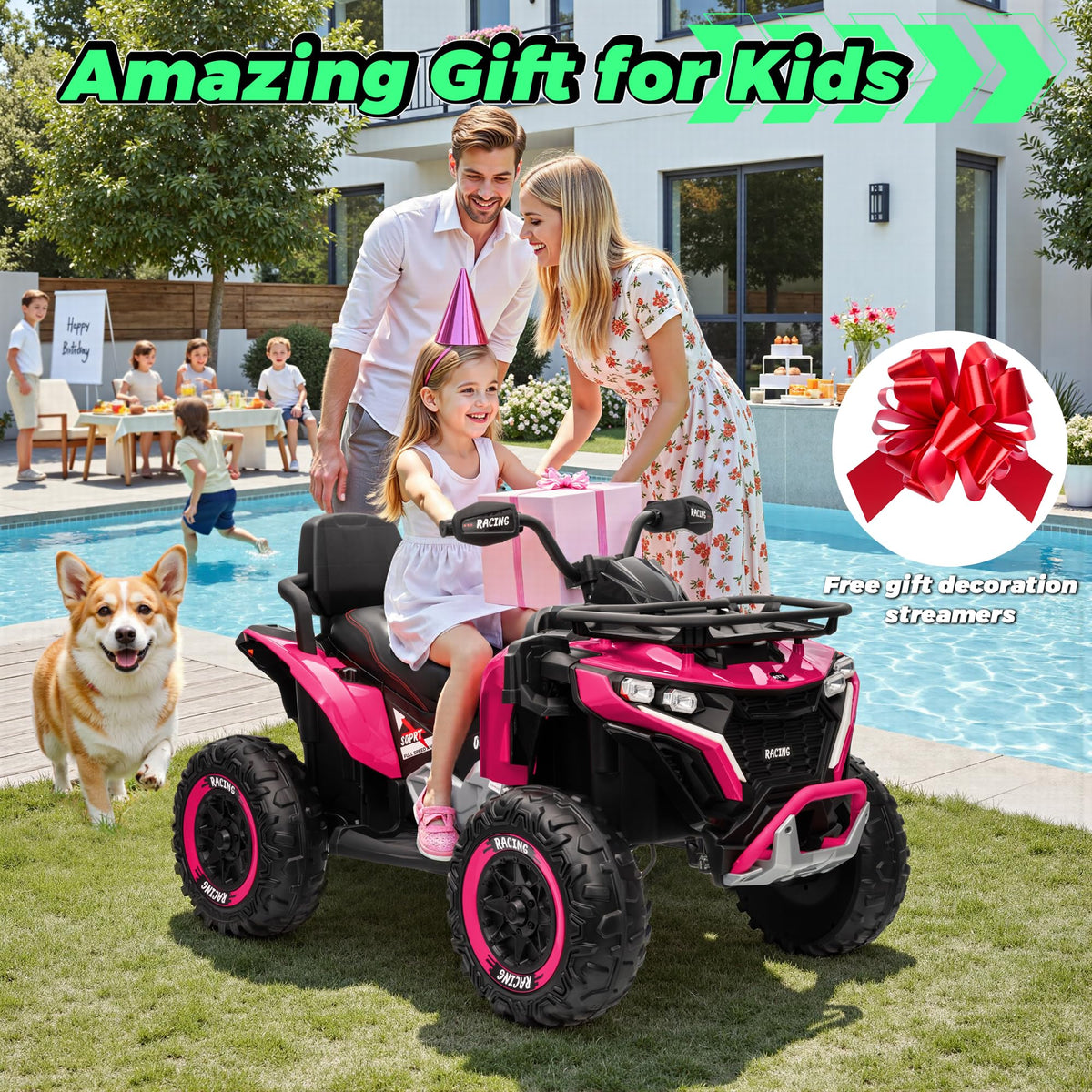 24V Kids ATV Four Wheeler with EVA Tires, 2 Seater, 800W Motors, Remote Control, Pink E113131