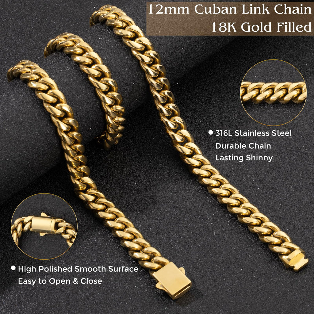 Gold Cuban Link Chain 316L Stainless Steel Necklace 20/22/24 Inches A539
