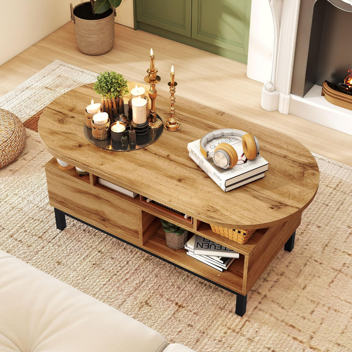 47" Oval Wood Coffee Table with Storage Z149296