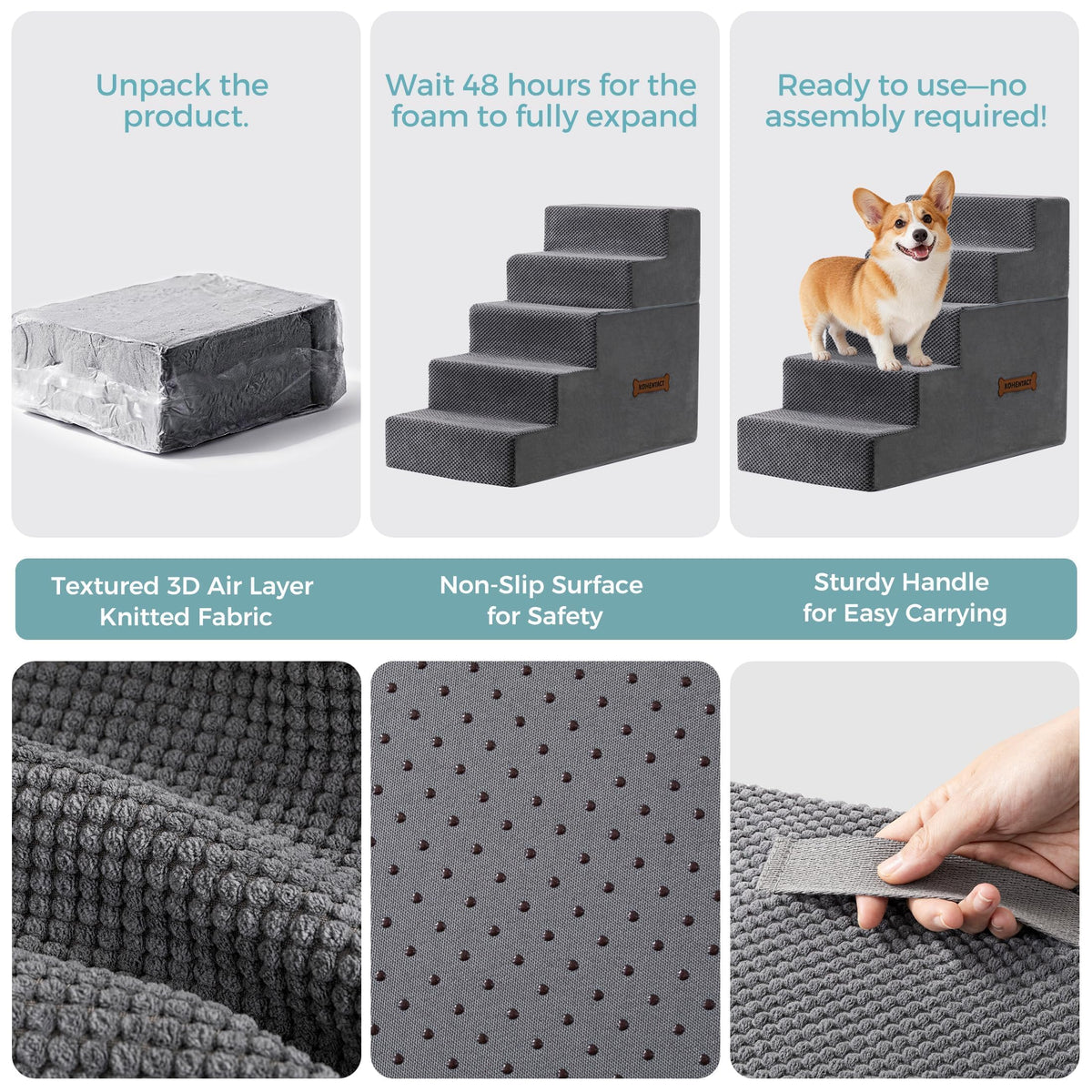 Detachable Non-Slip Grey Dog Stairs I370